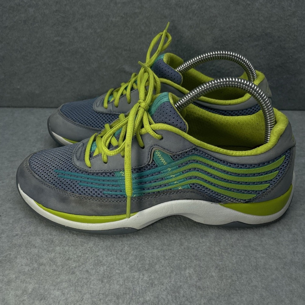 Dansko Shayla Women's 39 US 8.5 Walking Shoes Gray Yellow Mesh Lace Up Sneakers